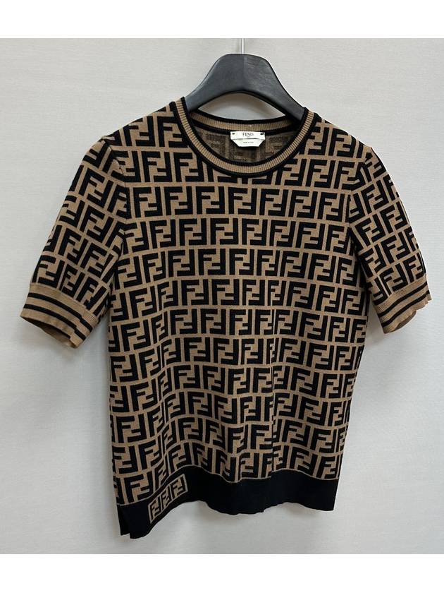 Luxury Fendi FF logo wool over classic short sleeve knit 42