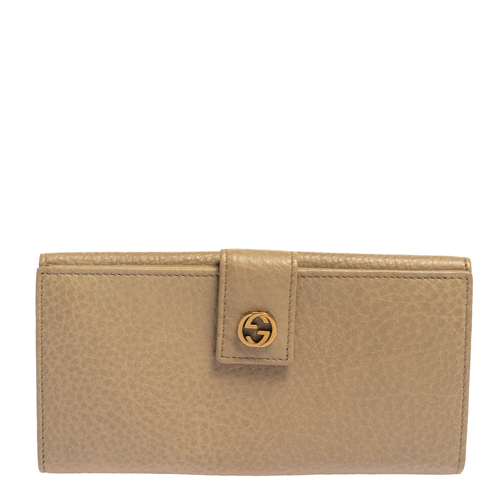 Luxury Gucci Trending 2025 Beige Leather Interlocking G Continental Wallet