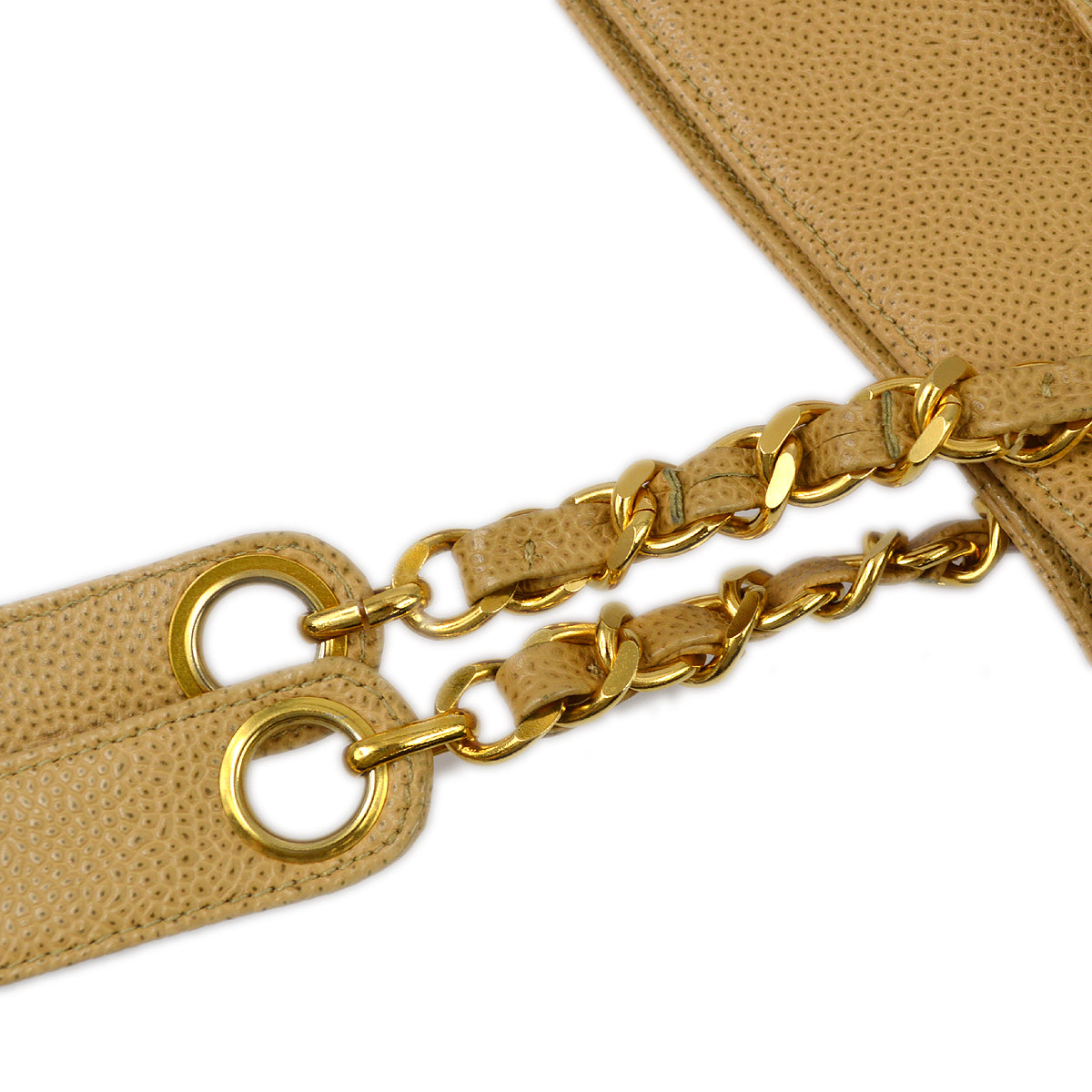 Luxury Chanel 1991-1994 Beige Caviar Chain Shoulder Tote Bag