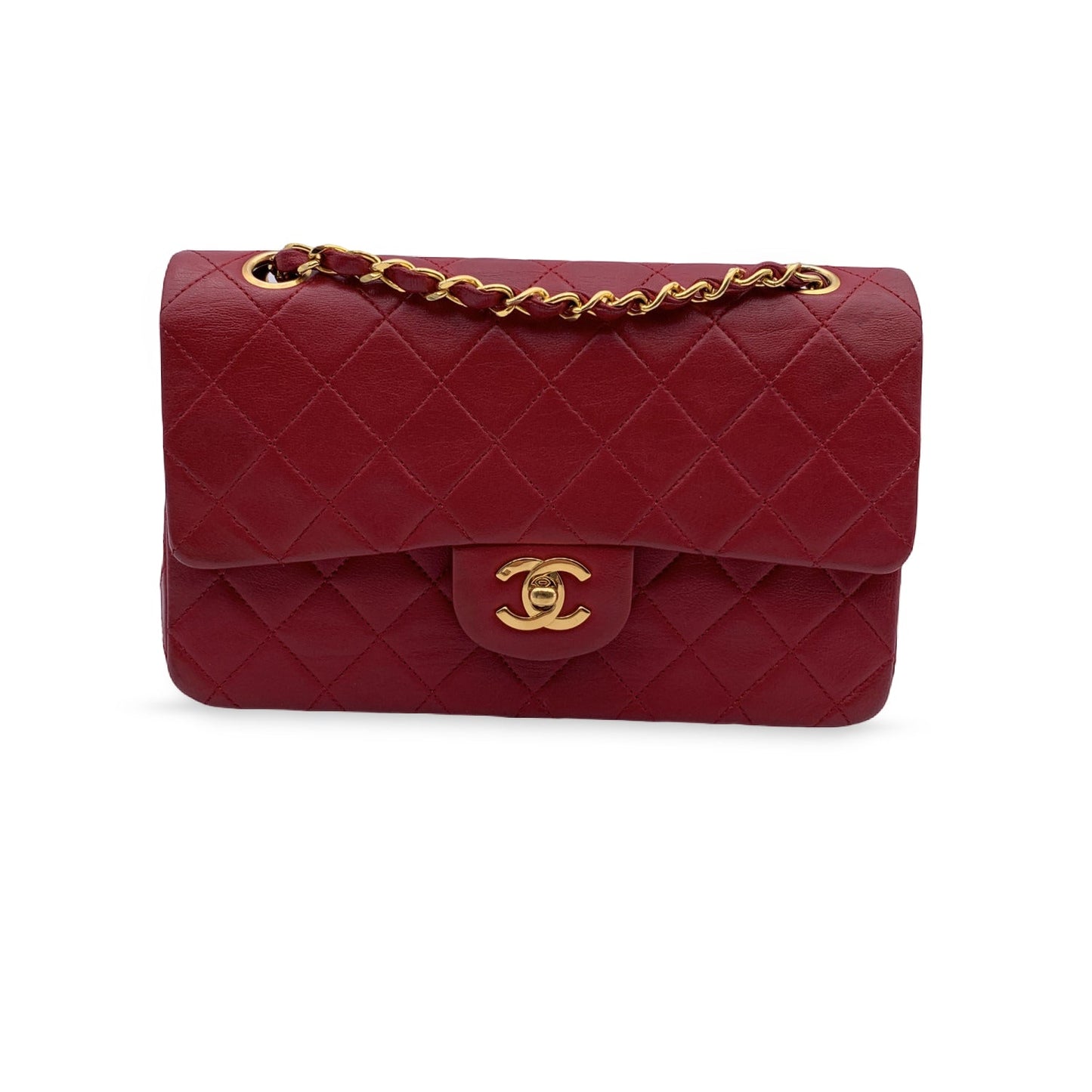 Luxury Chanel Vintage Red Quilted Timeless Classic Small 2.55 Bag 23 Cm