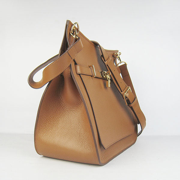 Luxury Hermes Leather Shoulder bag H6508 light coffee golden