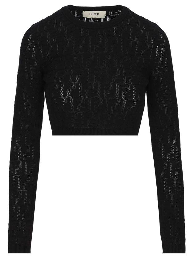 Luxury Fendi Cropped Knit Top Black