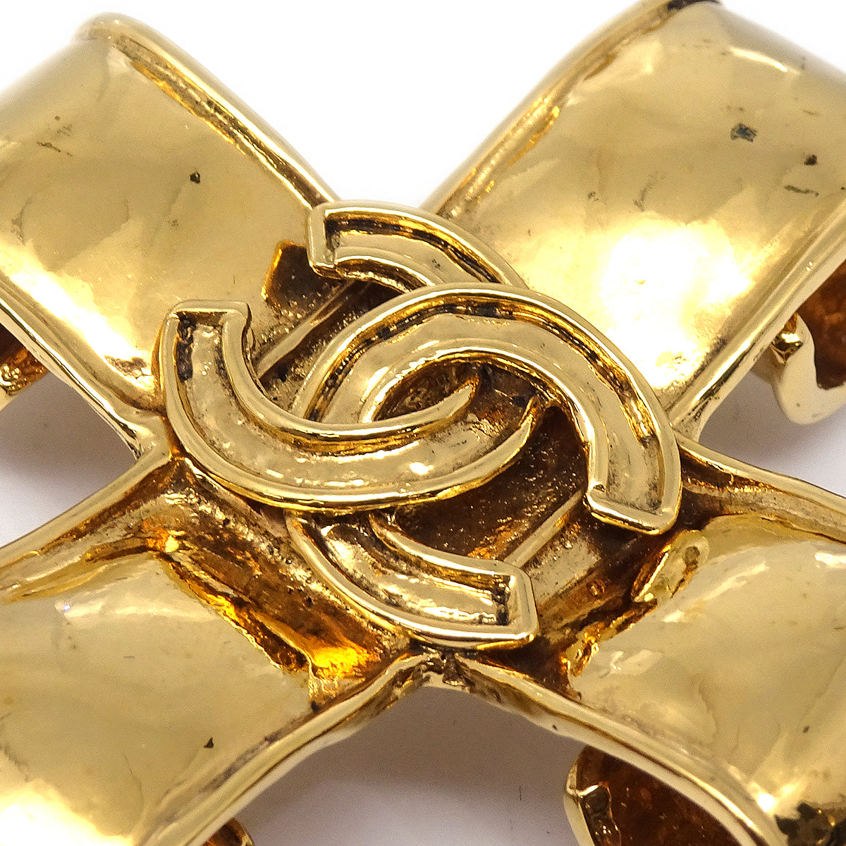 Luxury Chanel Cross Brooch Pin Corsage Gold 94P