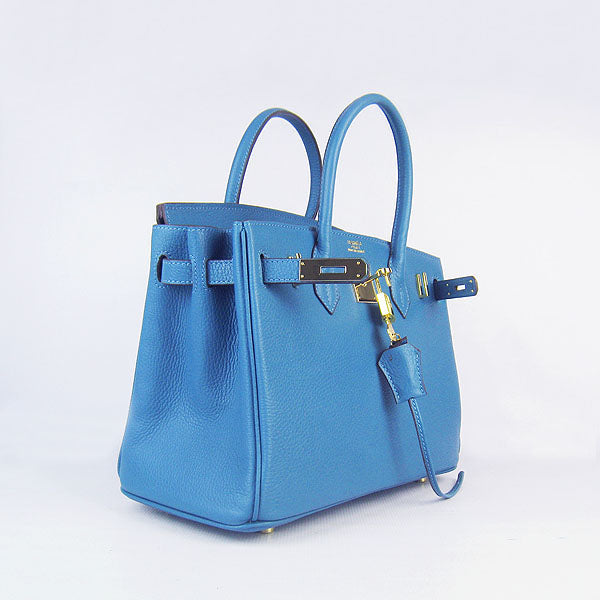 Luxury Hermes Birkin 30cm Togo Leather Handbags Blue Golden