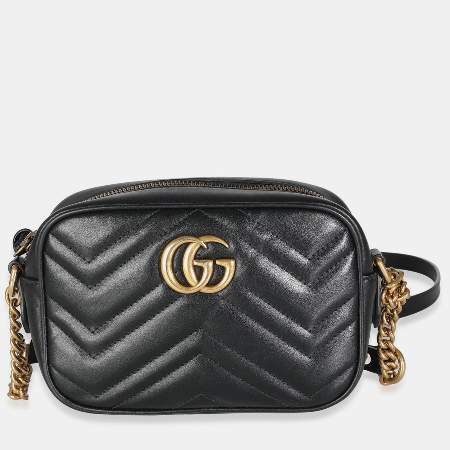 Luxury Gucci Trending 2025 Black Leather Mini GG Marmont Camera Shoulder Bag