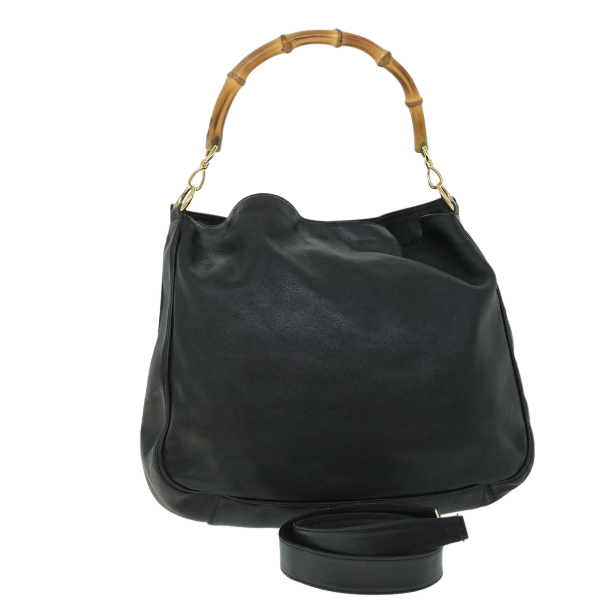 Luxury Gucci Bamboo Shoulder Bag Leather 2way Black  52913