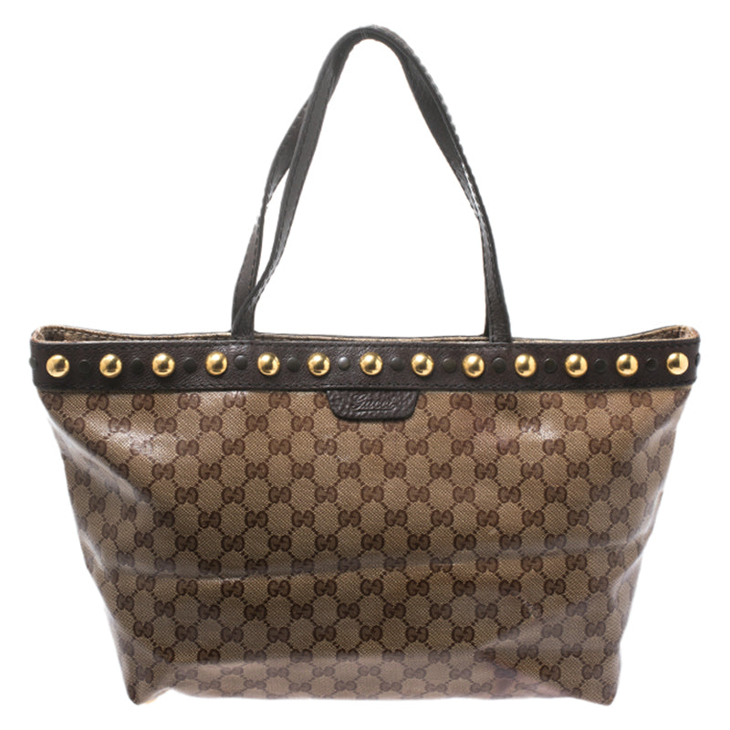 Luxury Gucci Trending 2025 Beige/Ebony GG Crystal Canvas and Leather Medium Babouska Tote