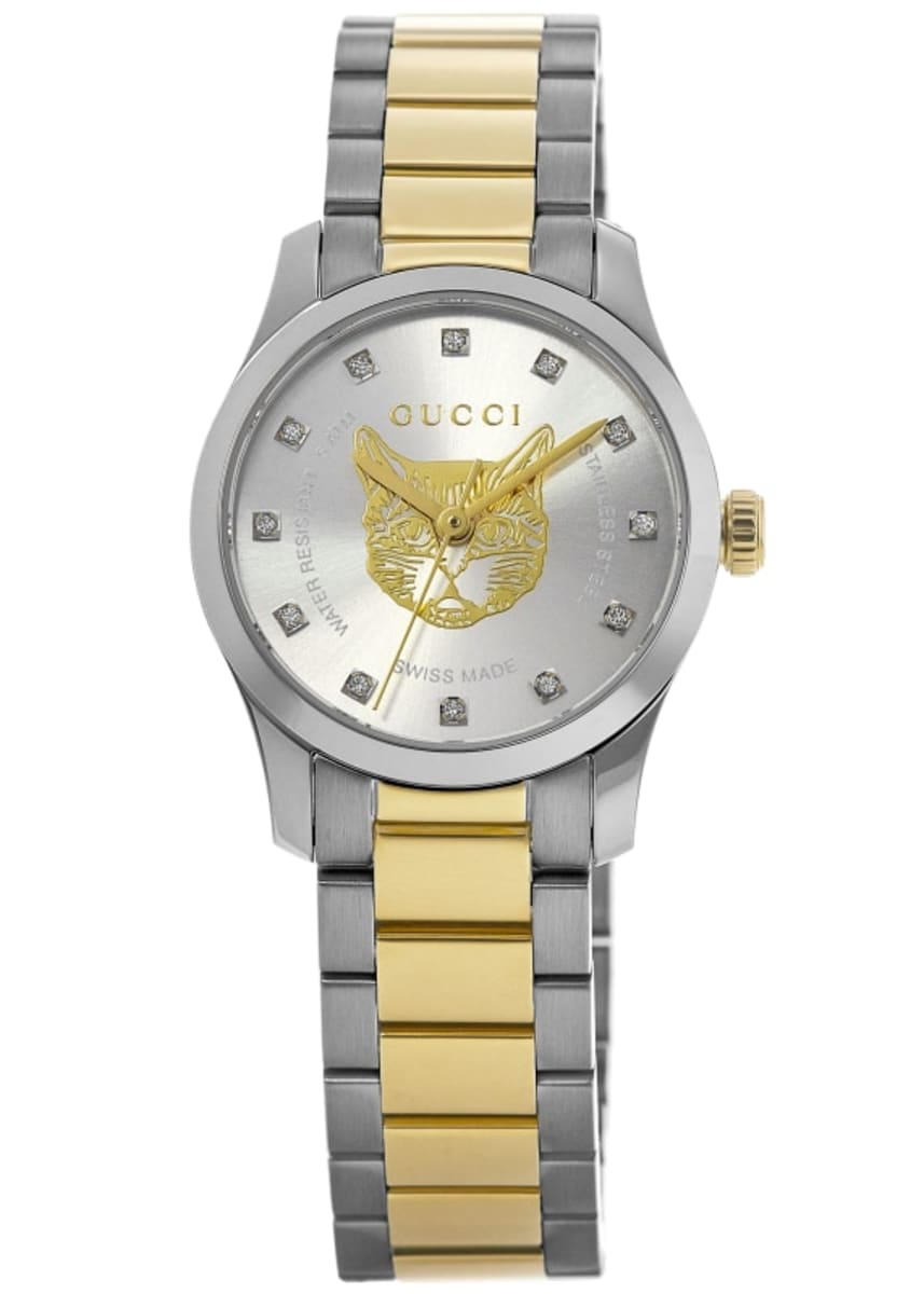 Gucci G-Timeless 27mm Silver Diamond Dial Two-Tone Women's Watch YA1265016