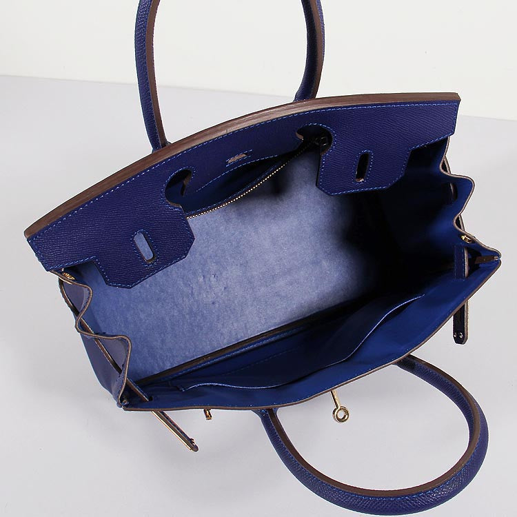 Luxury Hermes 30cm Birkin Bag Epsom Leather with Strap Electric Blue Gold