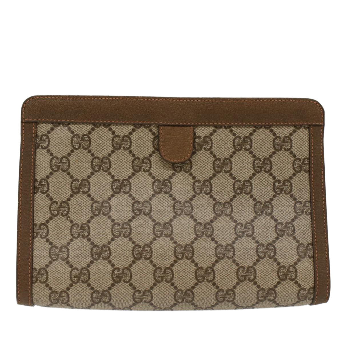 Luxury Gucci GG Canvas Web Sherry Line Clutch Bag PVC Leather Beige Green  53256