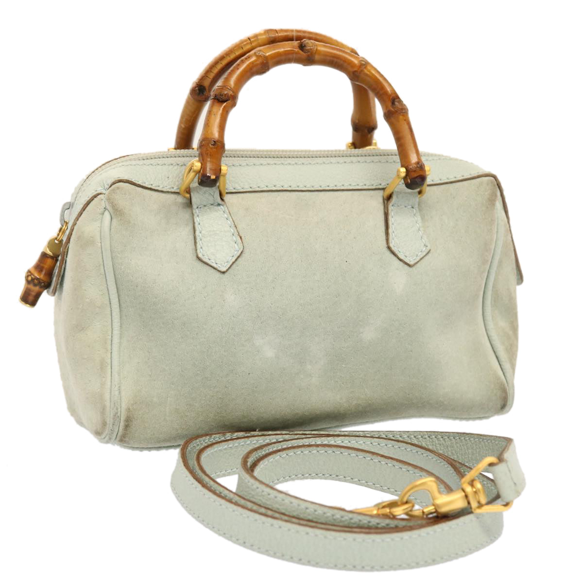 Luxury Gucci Bamboo Shoulder Bag Suede 2way Light Blue  53258