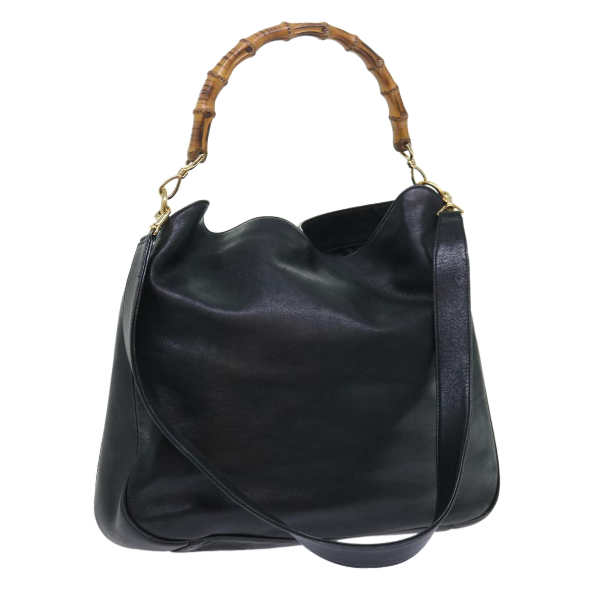 Luxury Gucci Bamboo Shoulder Bag Leather 2way Black  53269