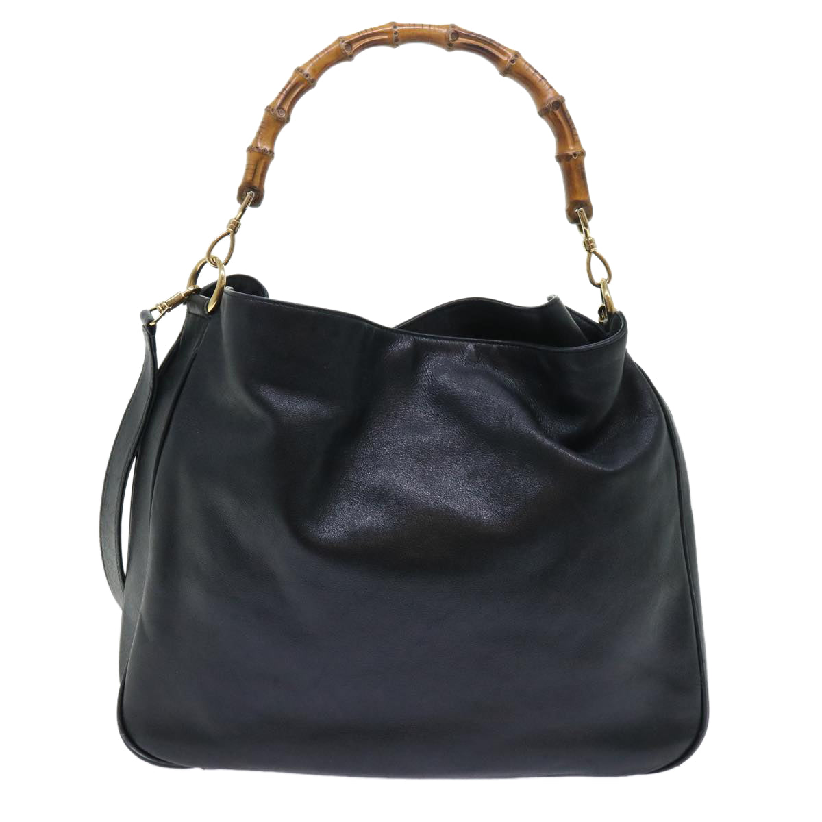 Luxury Gucci Bamboo Shoulder Bag Leather 2way Black  53269
