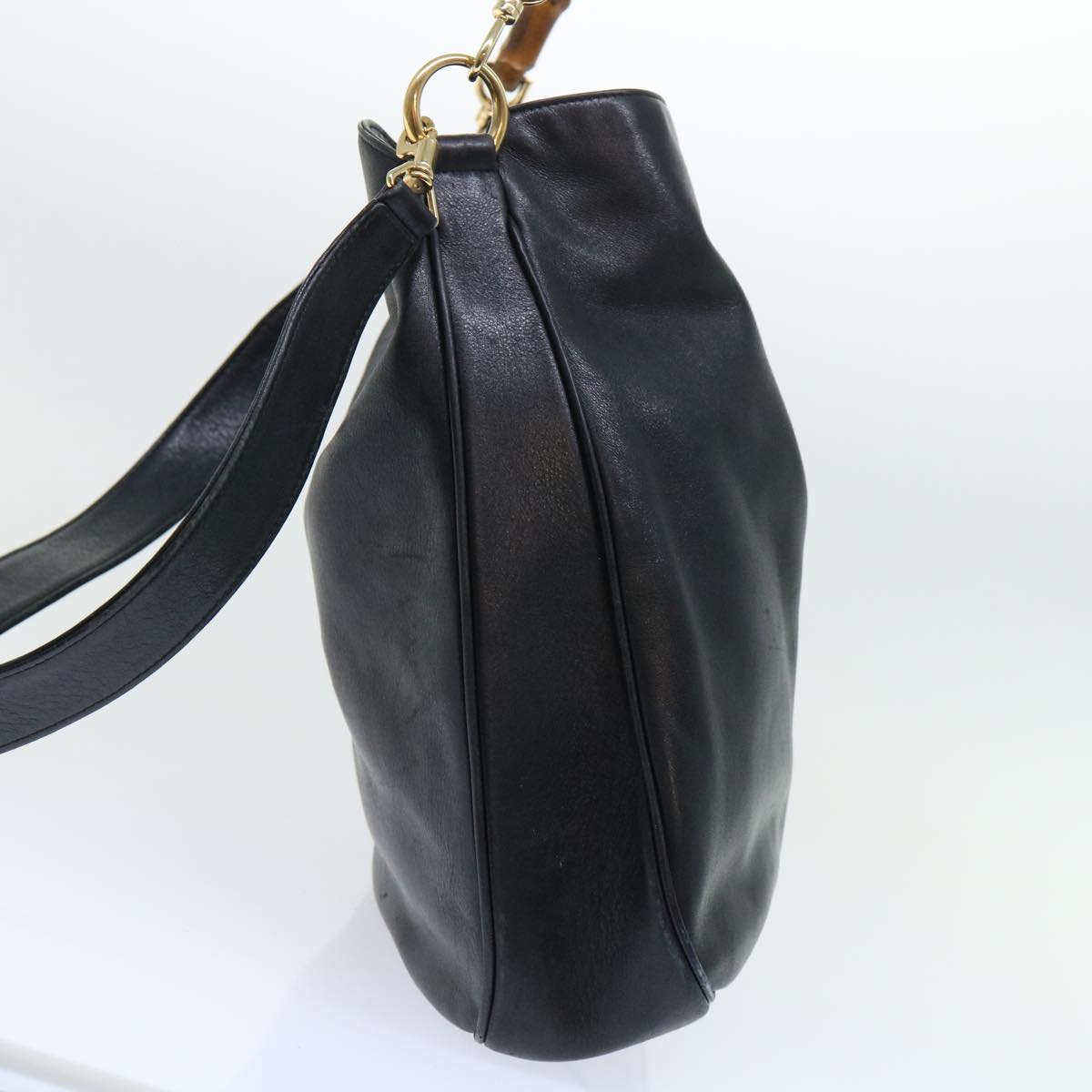 Luxury Gucci Bamboo Shoulder Bag Leather 2way Black  53269