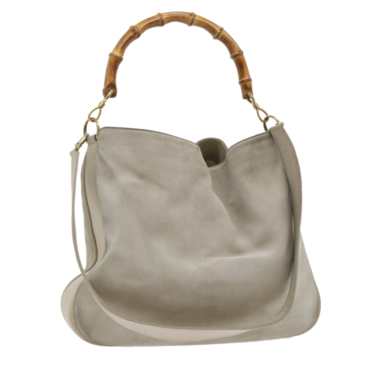 Luxury Gucci Bamboo Shoulder Bag Suede 2way Beige  53270