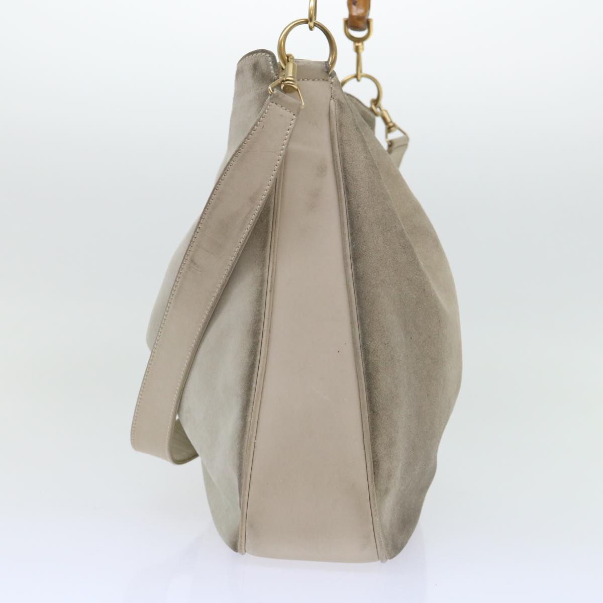 Luxury Gucci Bamboo Shoulder Bag Suede 2way Beige  53270
