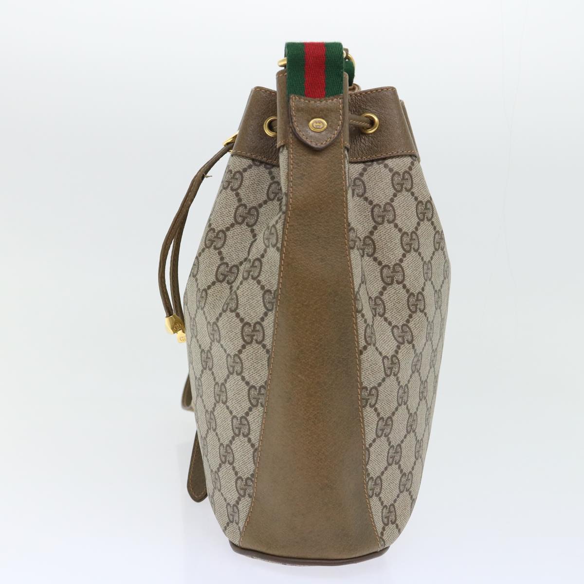 Luxury Gucci GG Canvas Web Sherry Line Shoulder Bag PVC Leather Beige Green  53271