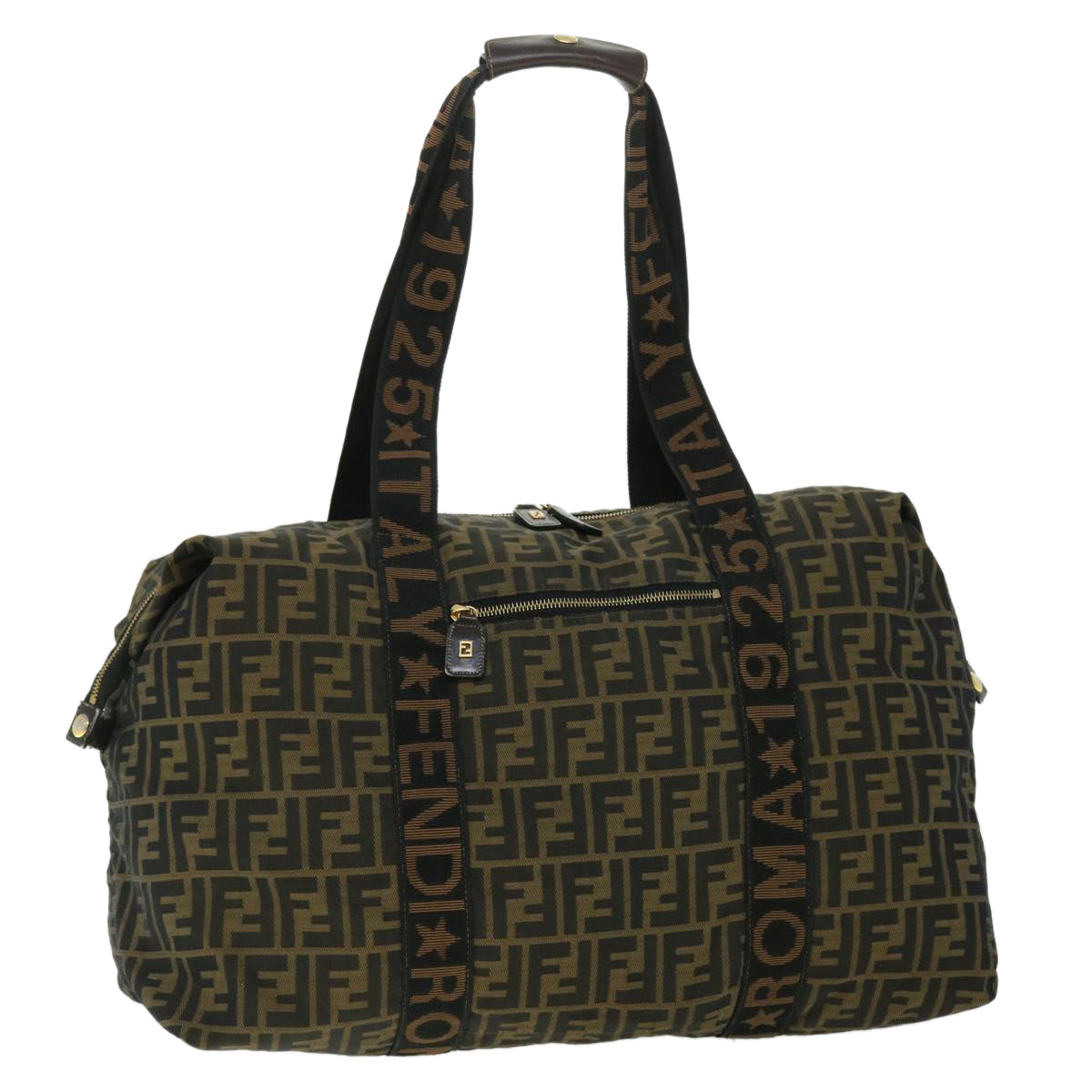 Luxury FendiZucca Canvas Boston Bag Black Brown53373