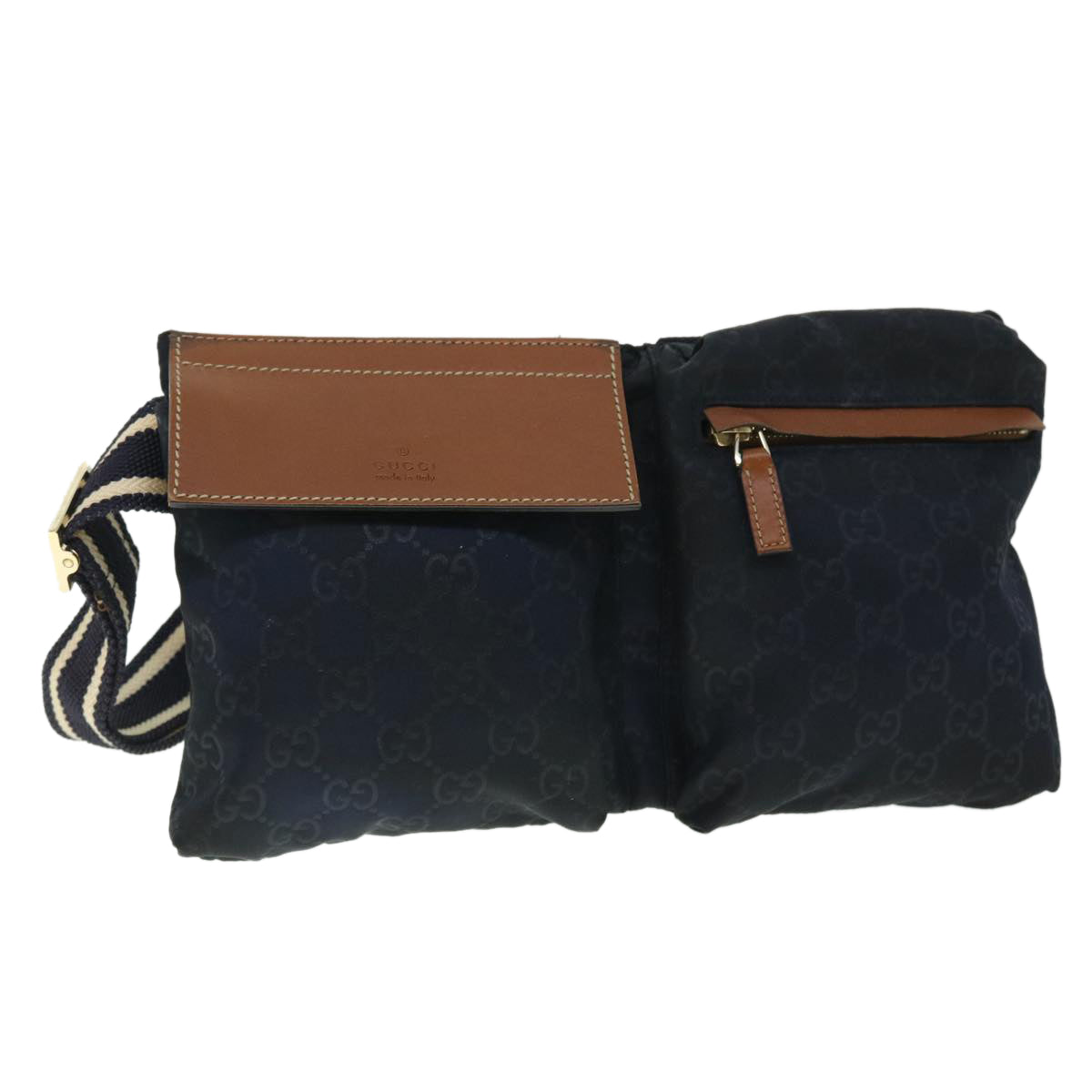 Luxury Gucci GG Canvas Sherry Line Waist bag Navy White 28566  53375