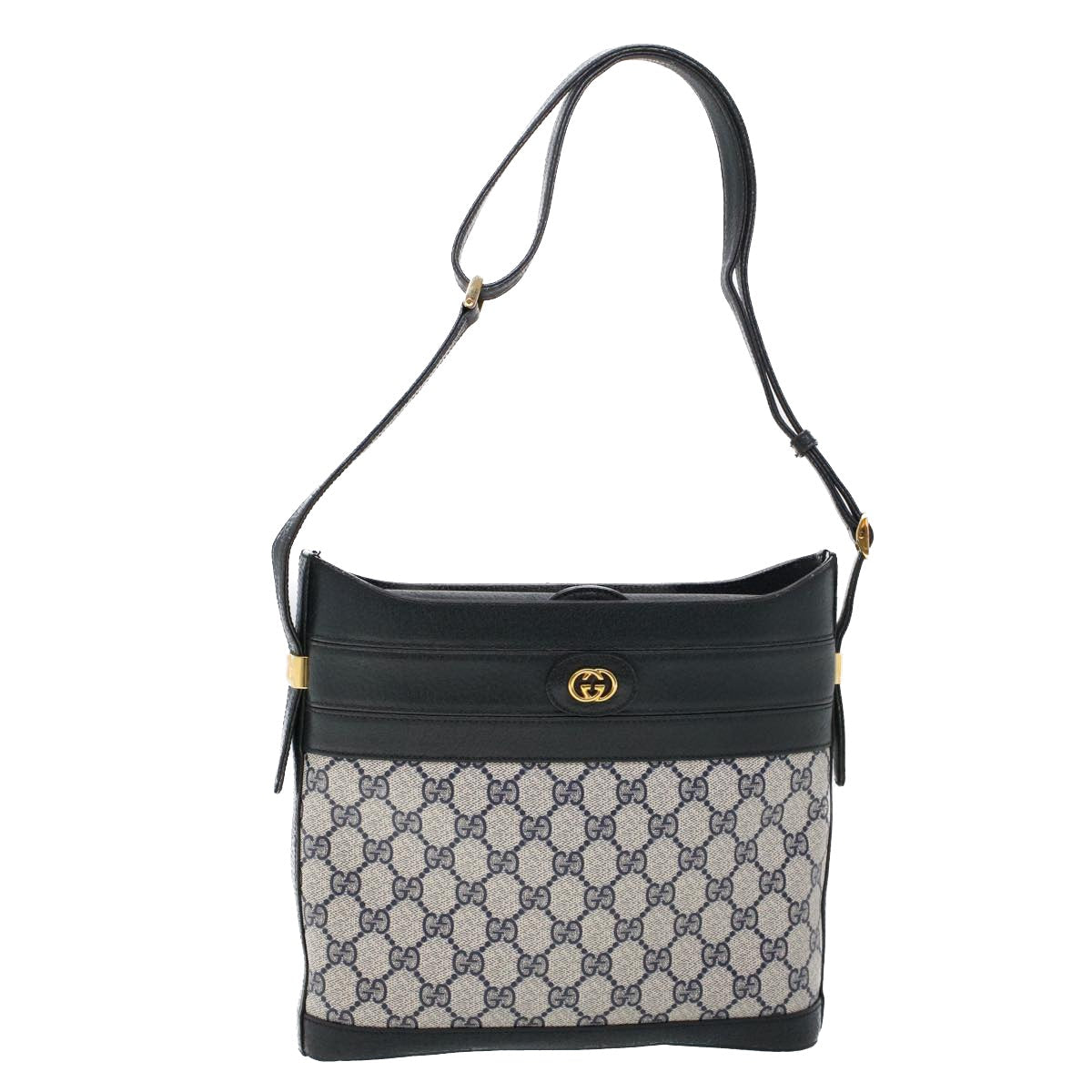 Luxury Gucci GG Canvas Shoulder Bag PVC Leather Navy  53390