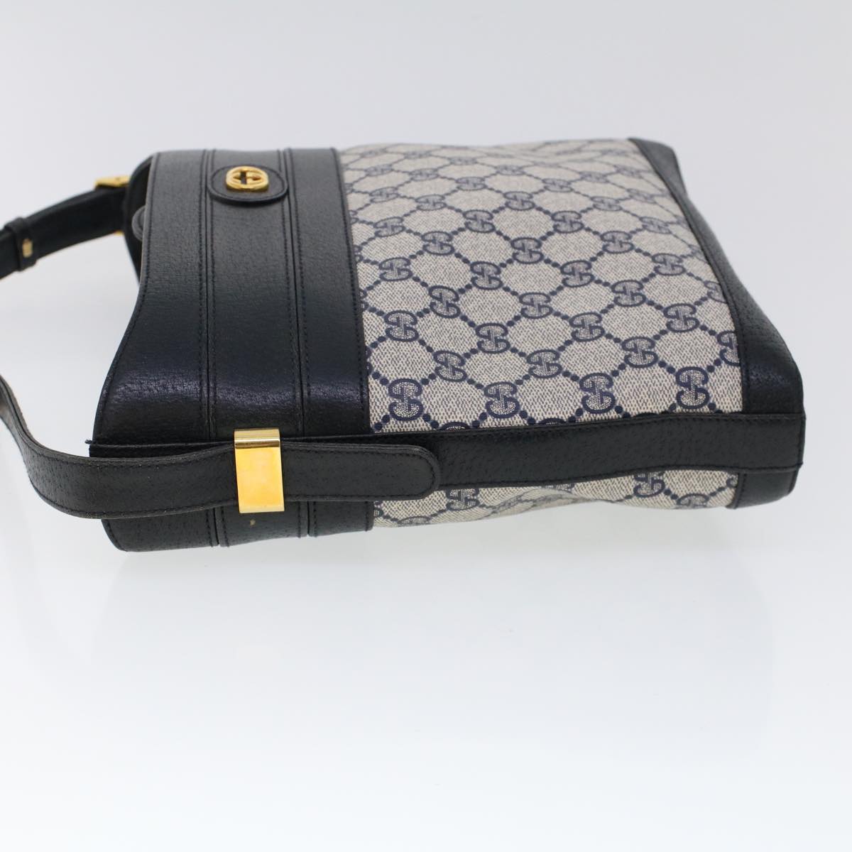Luxury Gucci GG Canvas Shoulder Bag PVC Leather Navy  53390