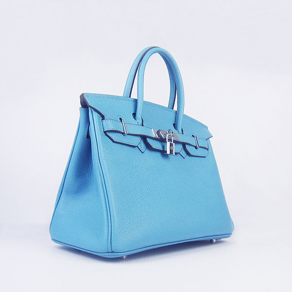 Luxury Hermes Birkin 30cm Togo Leather Handbags Light Blue Silver