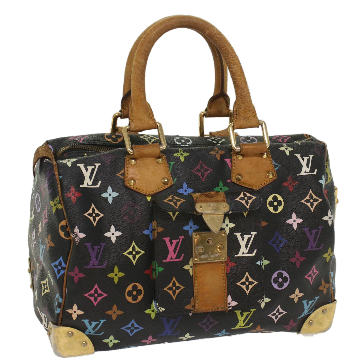 LOUIS VUITTON Monogram Multicolor Speedy 30 Hand Bag Black M92642 LV 53594