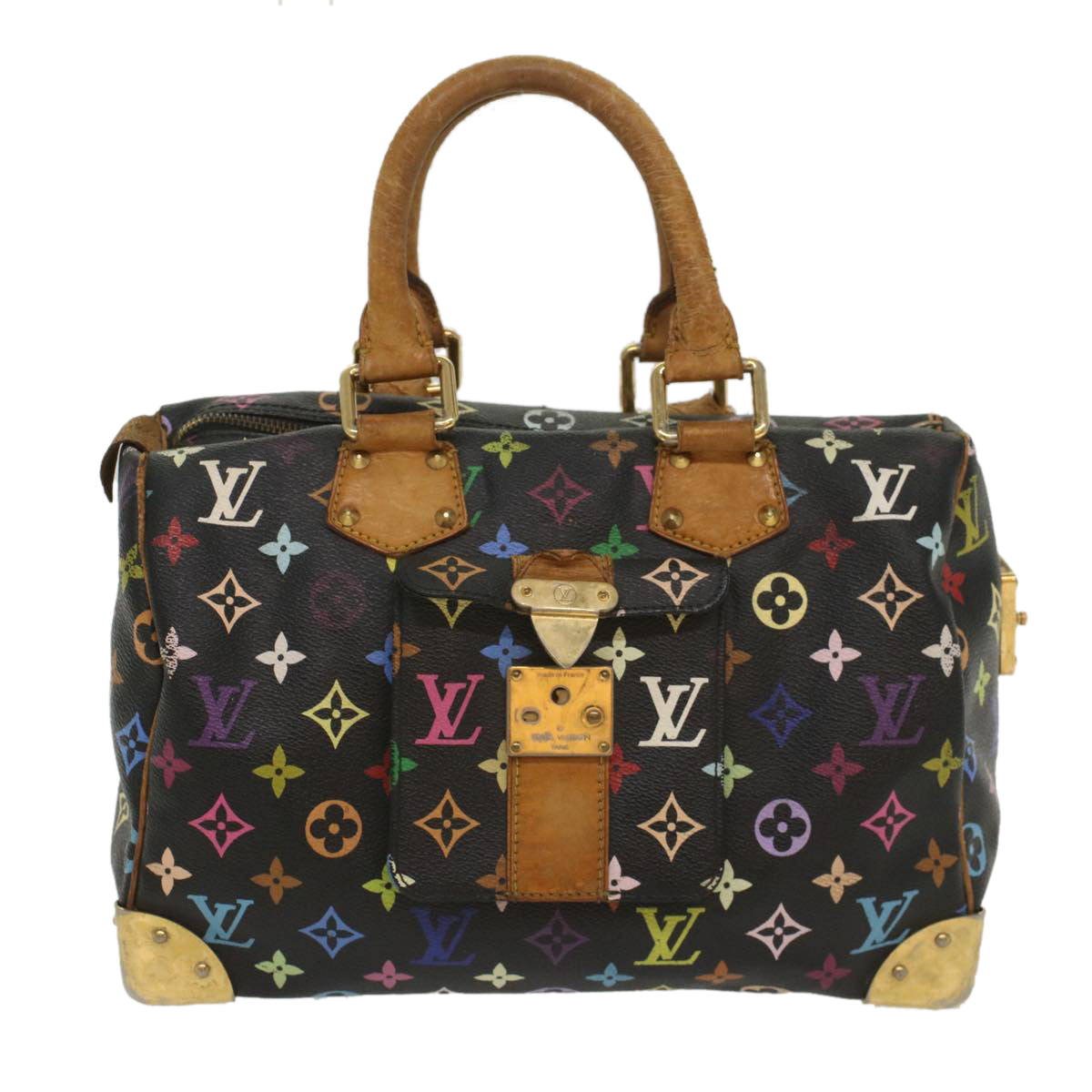 LOUIS VUITTON Monogram Multicolor Speedy 30 Hand Bag Black M92642 LV 53594