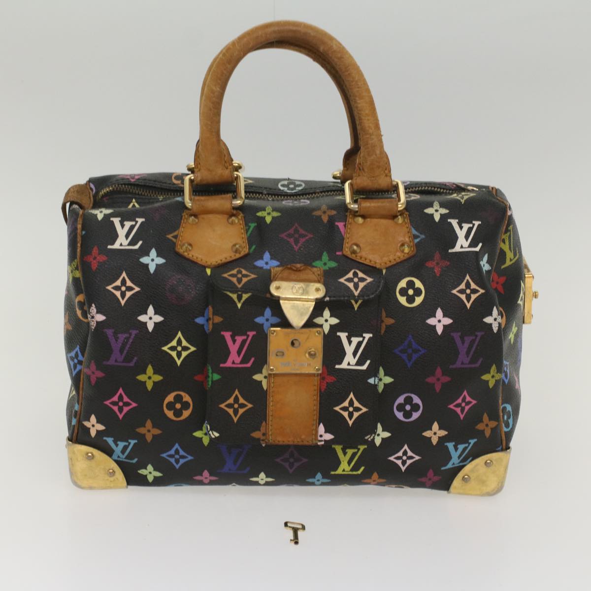 LOUIS VUITTON Monogram Multicolor Speedy 30 Hand Bag Black M92642 LV 53594