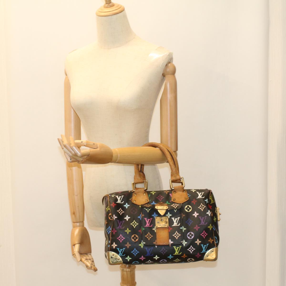 LOUIS VUITTON Monogram Multicolor Speedy 30 Hand Bag Black M92642 LV 53594