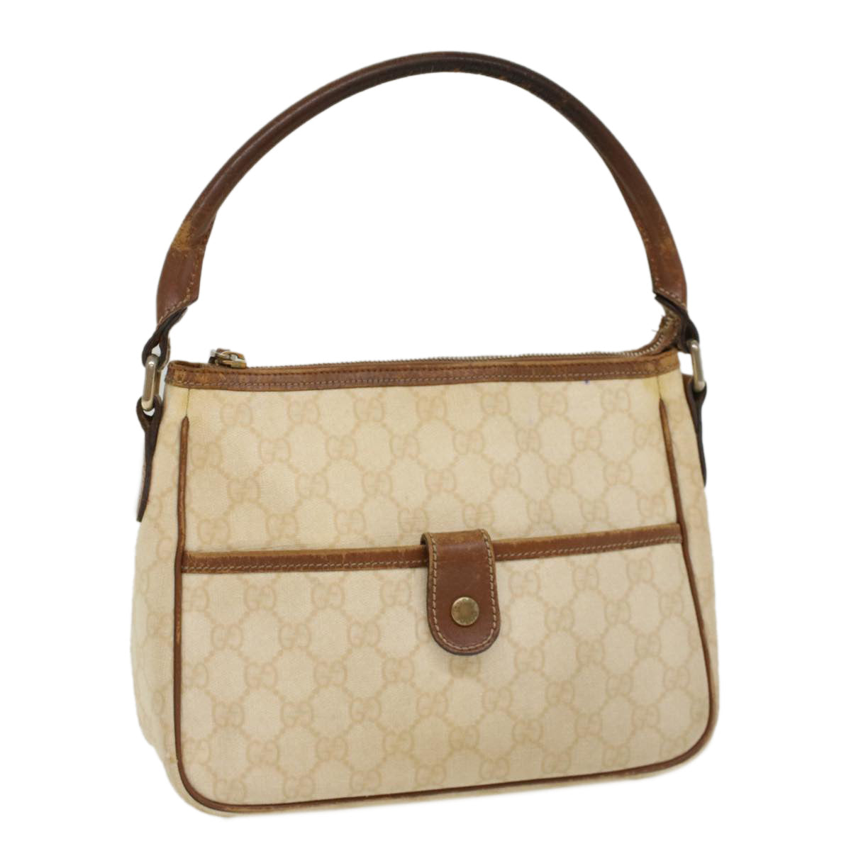 Luxury Gucci GG Canvas Shoulder Bag PVC Leather White Brown  53649