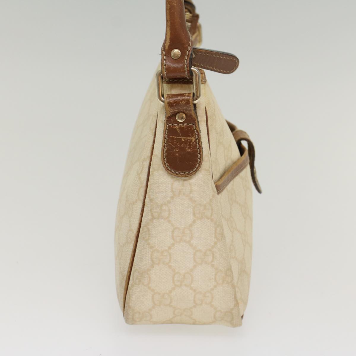 Luxury Gucci GG Canvas Shoulder Bag PVC Leather White Brown  53649