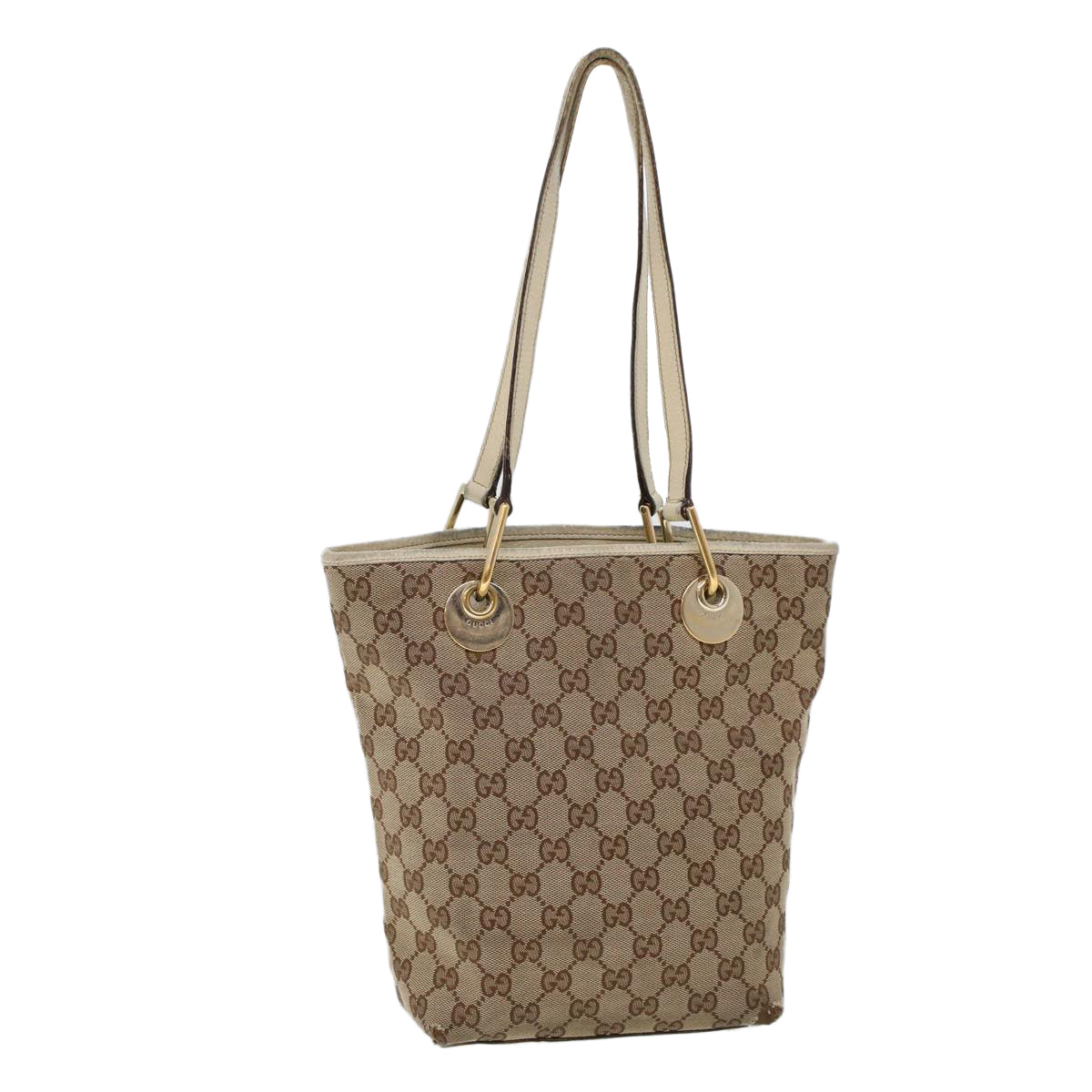 Luxury Gucci GG Canvas Hand Bag Canvas Leather Beige White  53654