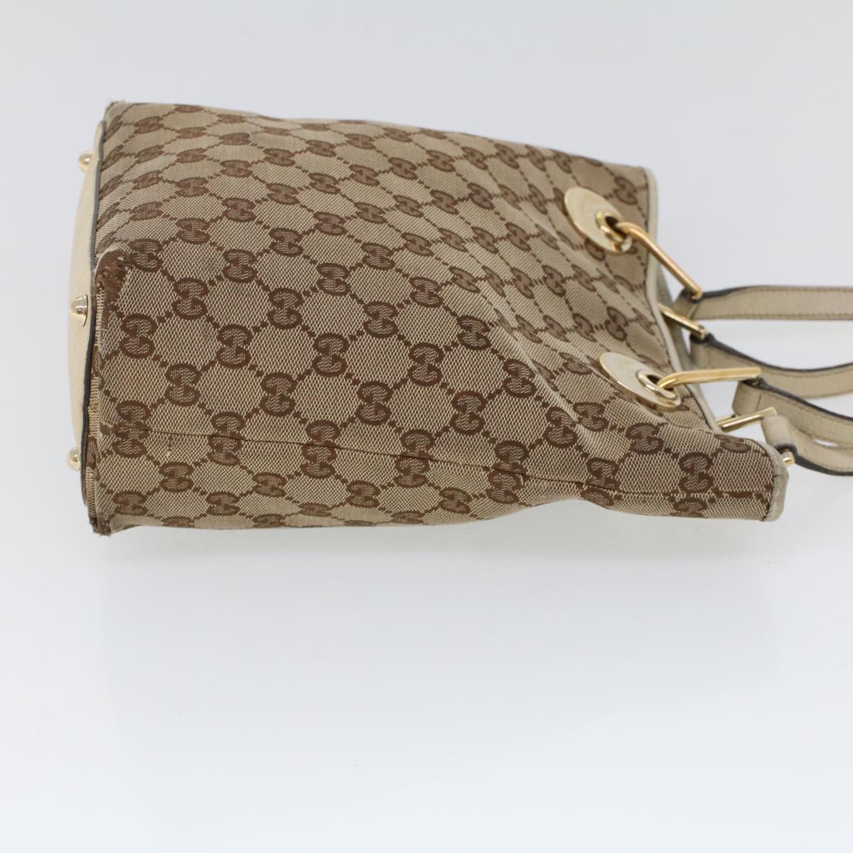 Luxury Gucci GG Canvas Hand Bag Canvas Leather Beige White  53654