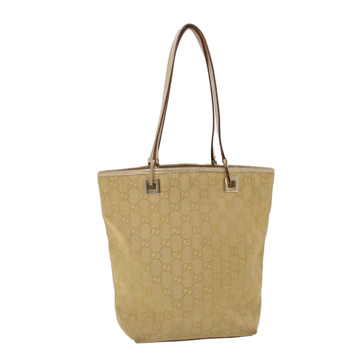 Luxury Gucci GG Canvas Hand Bag Canvas Leather Gold  53657