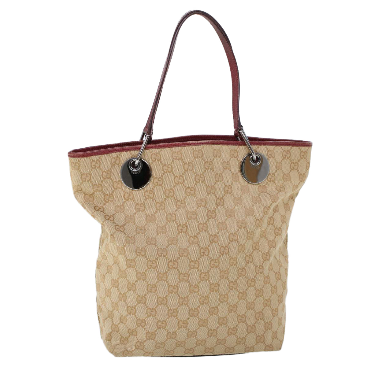 Luxury Gucci GG Canvas Hand Bag Canvas Leather Beige Red  53659