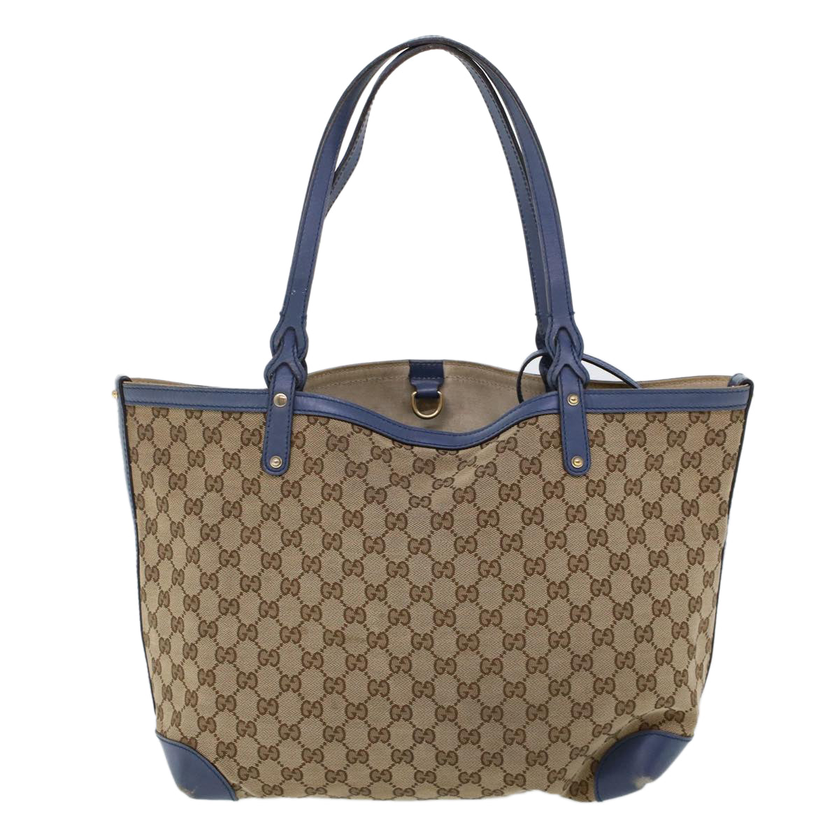 Luxury Gucci GG Canvas Tote Bag Canvas Leather Beige Blue  53678