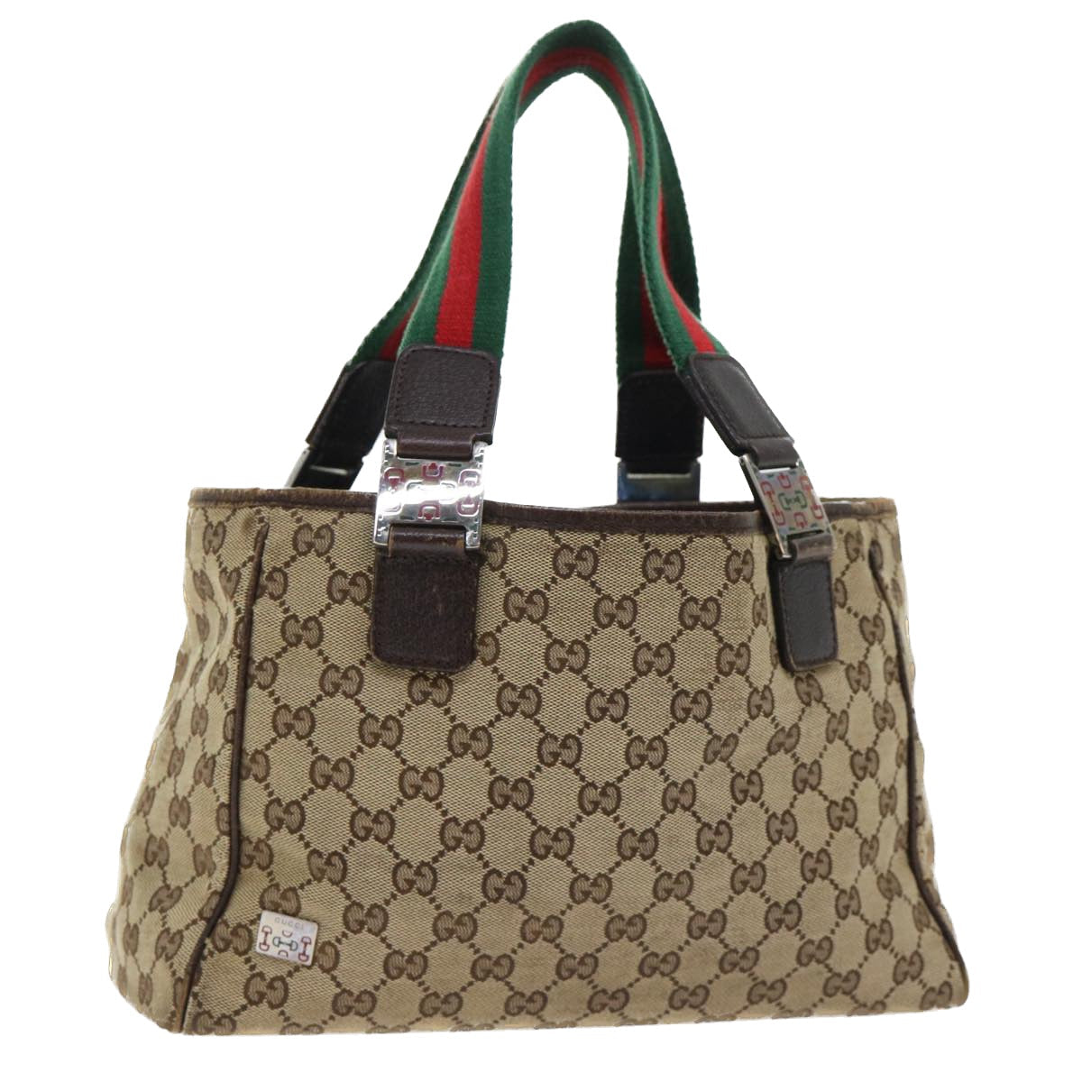 Luxury Gucci GG Canvas Web Sherry Line Hand Bag Canvas Leather Beige Green  53681