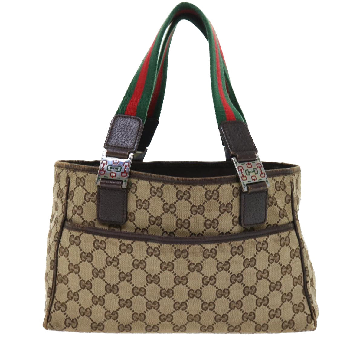 Luxury Gucci GG Canvas Web Sherry Line Hand Bag Canvas Leather Beige Green  53681