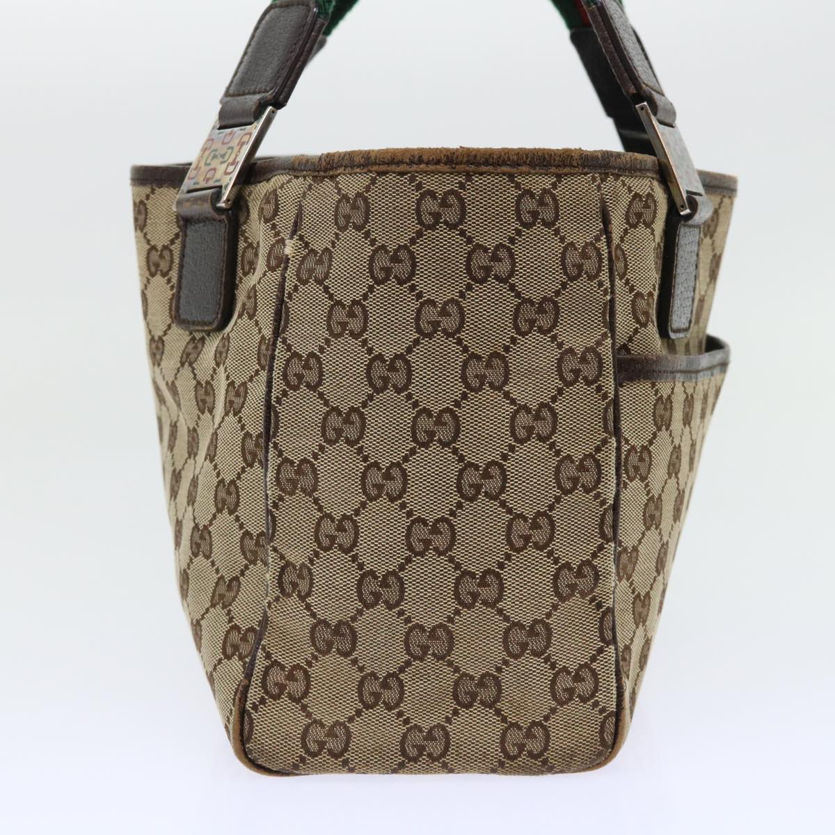 Luxury Gucci GG Canvas Web Sherry Line Hand Bag Canvas Leather Beige Green  53681