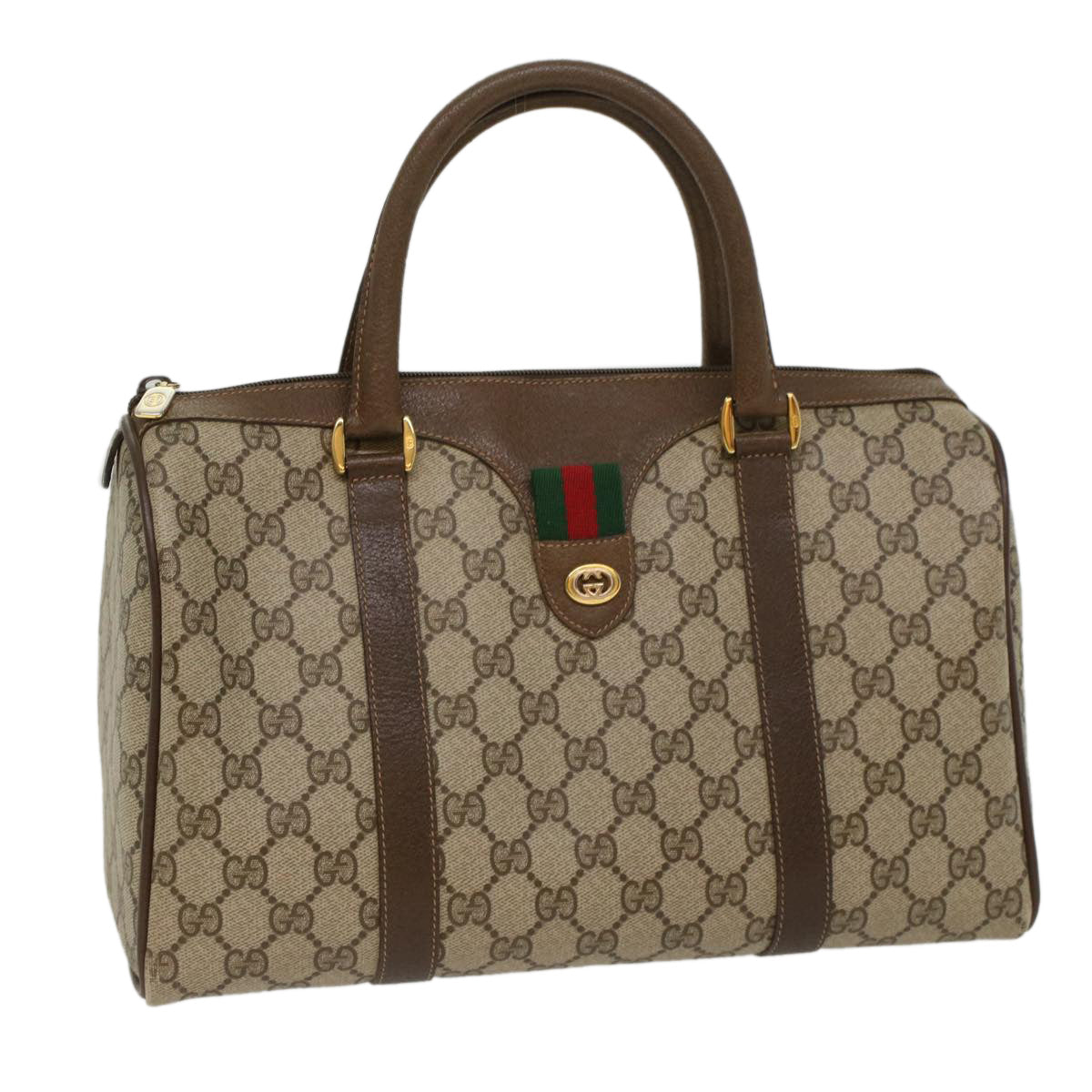 Luxury Gucci GG Canvas Web Sherry Line Hand Bag PVC Leather Beige Red Green  53683