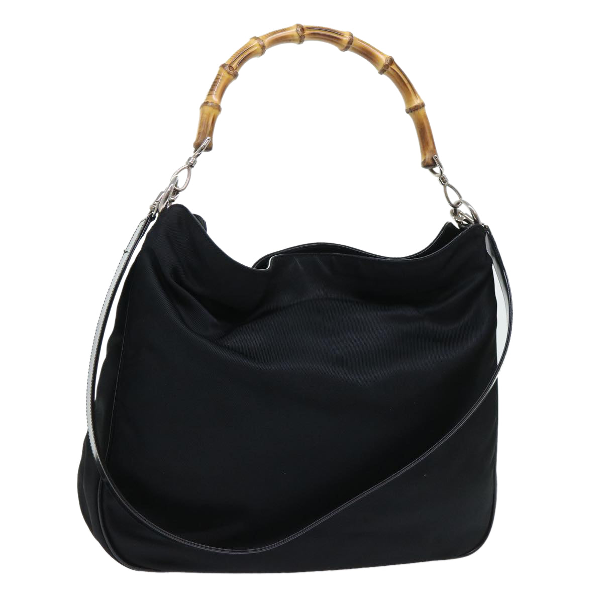 Luxury Gucci Bamboo Shoulder Bag Nylon 2way Black  53689