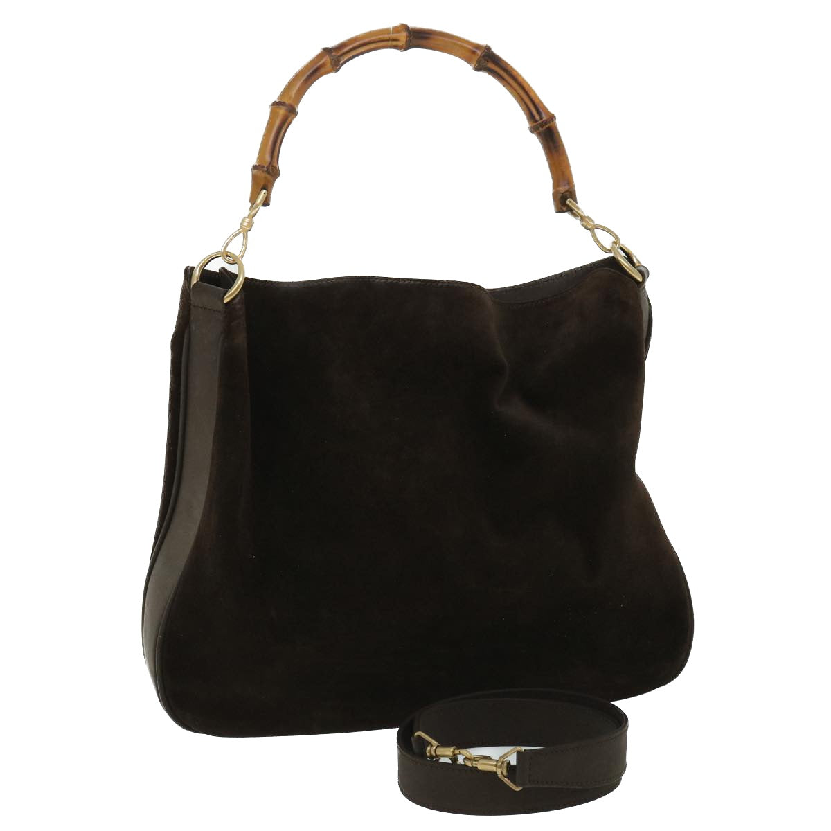 Luxury Gucci Bamboo Hand Bag Suede 2way Brown  53691