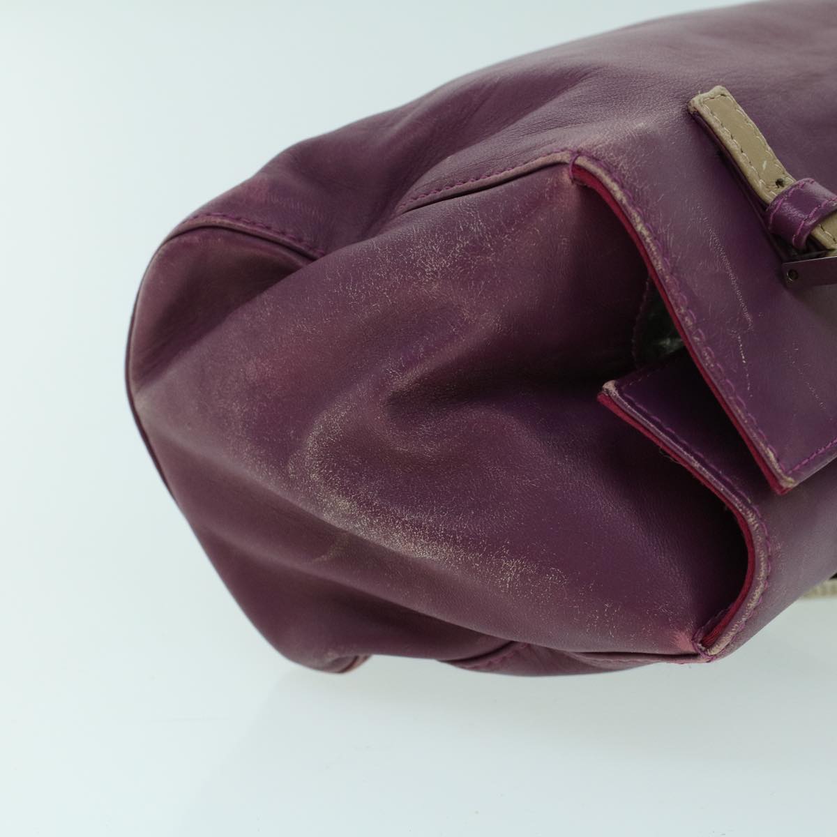 Luxury FendiMamma Baguette Hand Bag Leather Beige Purple53742