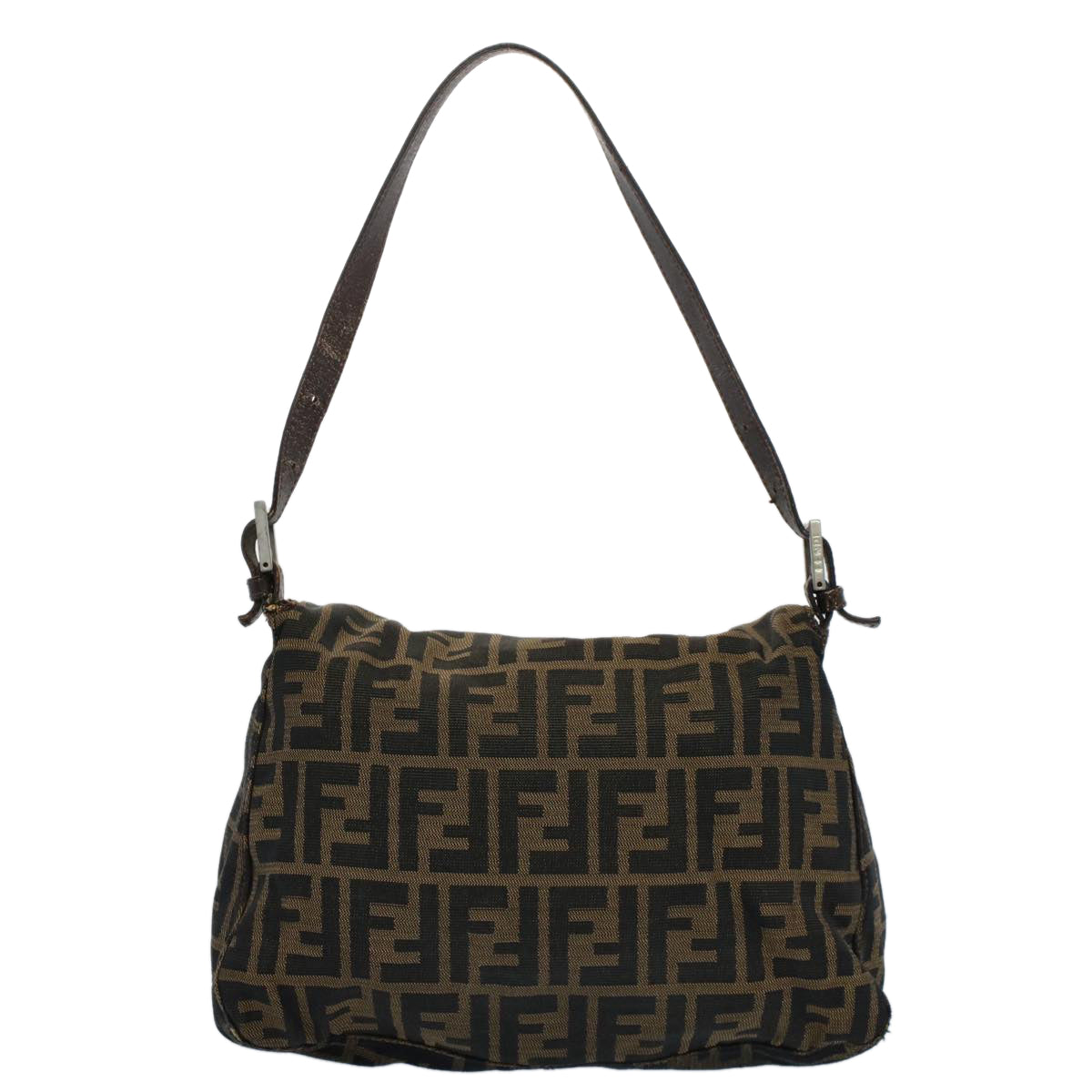 Luxury FendiZucca Canvas Mamma Baguette Shoulder Bag Black Brown53745