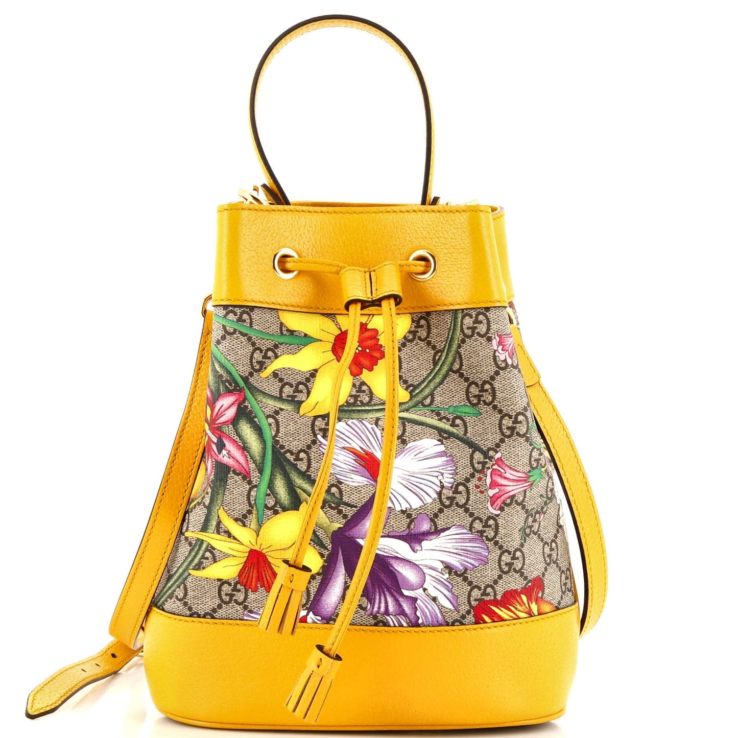 Luxury Gucci Trending 2025 Ophidia Bucket Bag Flora GG Coated Canvas and Leather  Small