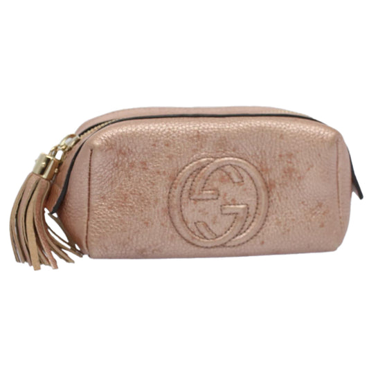 Luxury Gucci Fringe Pouch Leather Pink 308634  53804