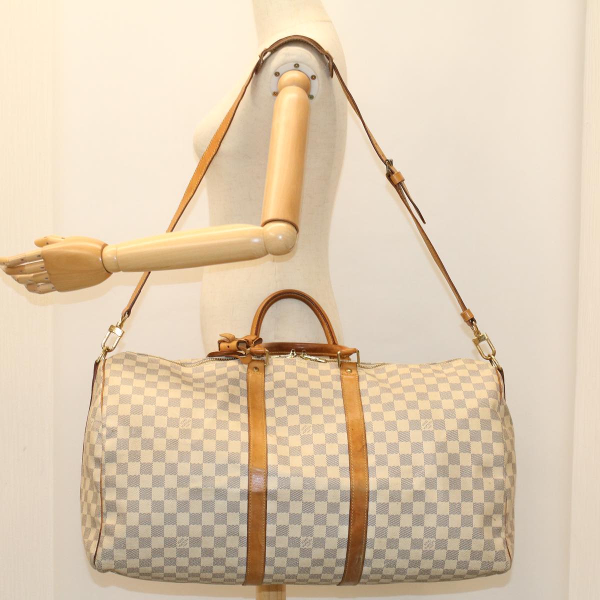 LOUIS VUITTON Damier Azur Keepall Bandouliere 55 Boston Bag N41429 LV 53848
