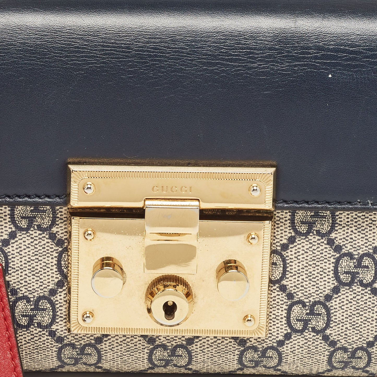 Luxury Gucci Trending 2025 Tricolor Gg Supreme Canvas And Leather Small Padlock Shoulder Bag..