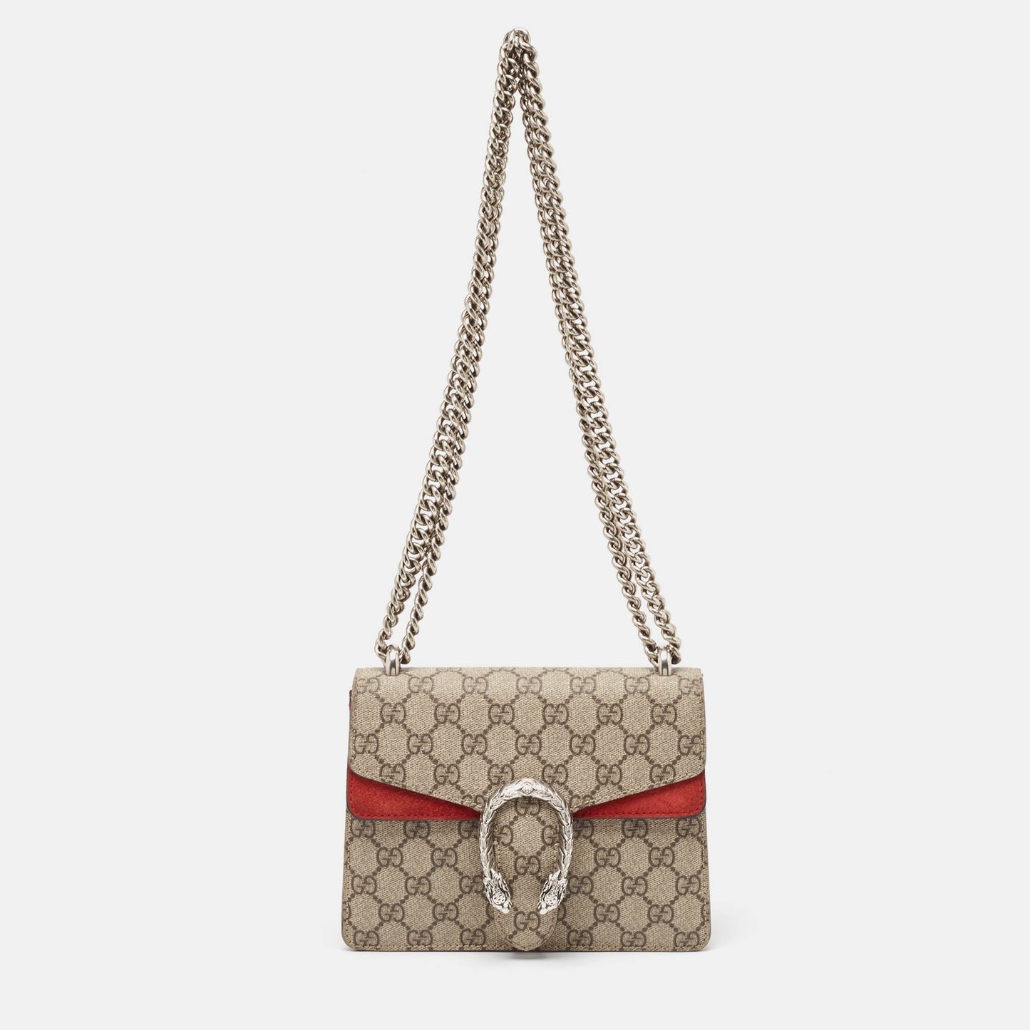 Luxury Gucci Trending 2025 Red/Beige GG Supreme Canvas and Suede Mini Dionysus Shoulder Bag